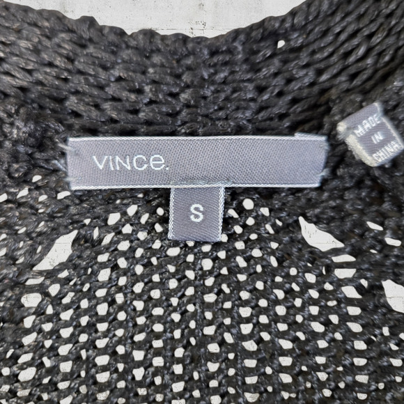 Vince Black Open Knit Open Front Quarter Sleeve Cropped Cardigan Size Small - Picture 3 of 6